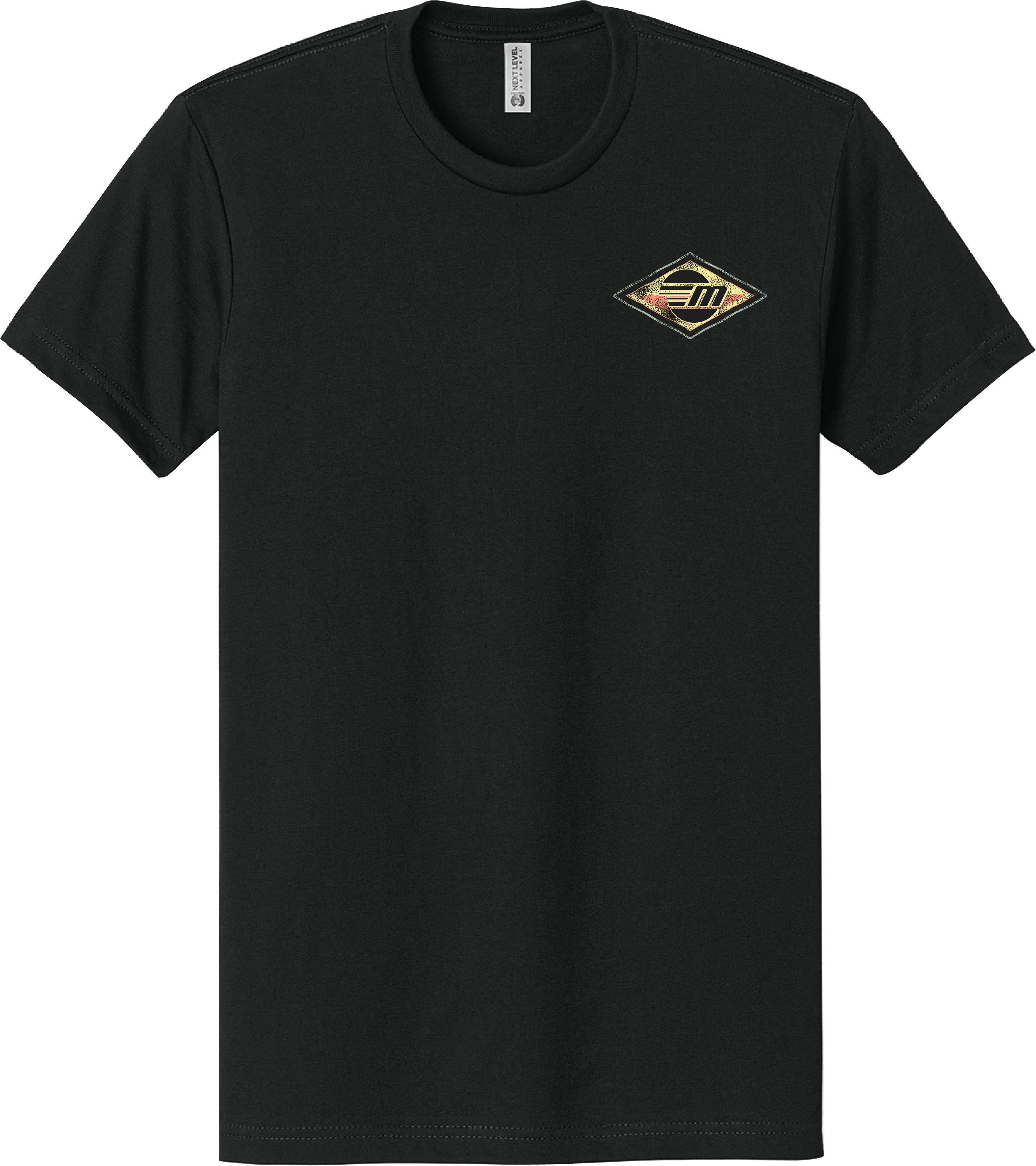 Black Malibu Surfer Tee with a small, colorful logo patch on the chest featuring a wave and sun design.