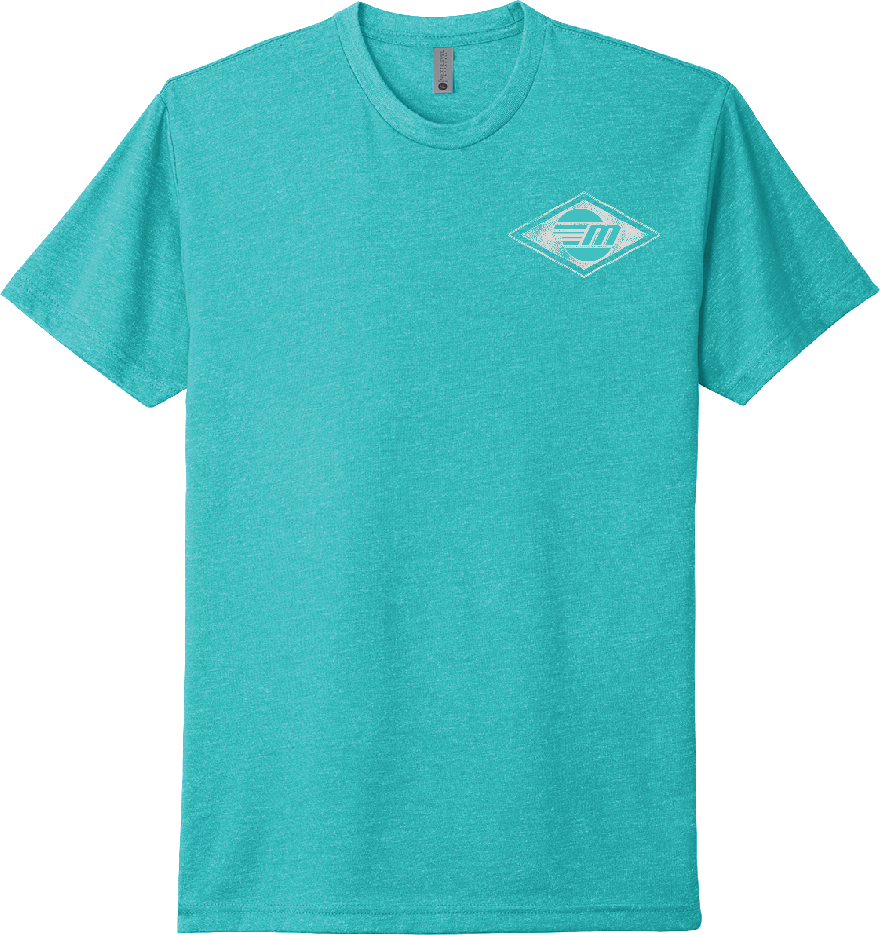 Turquoise Malibu Surfer T-shirt with a small white logo on the chest, short sleeves, and a round neckline.