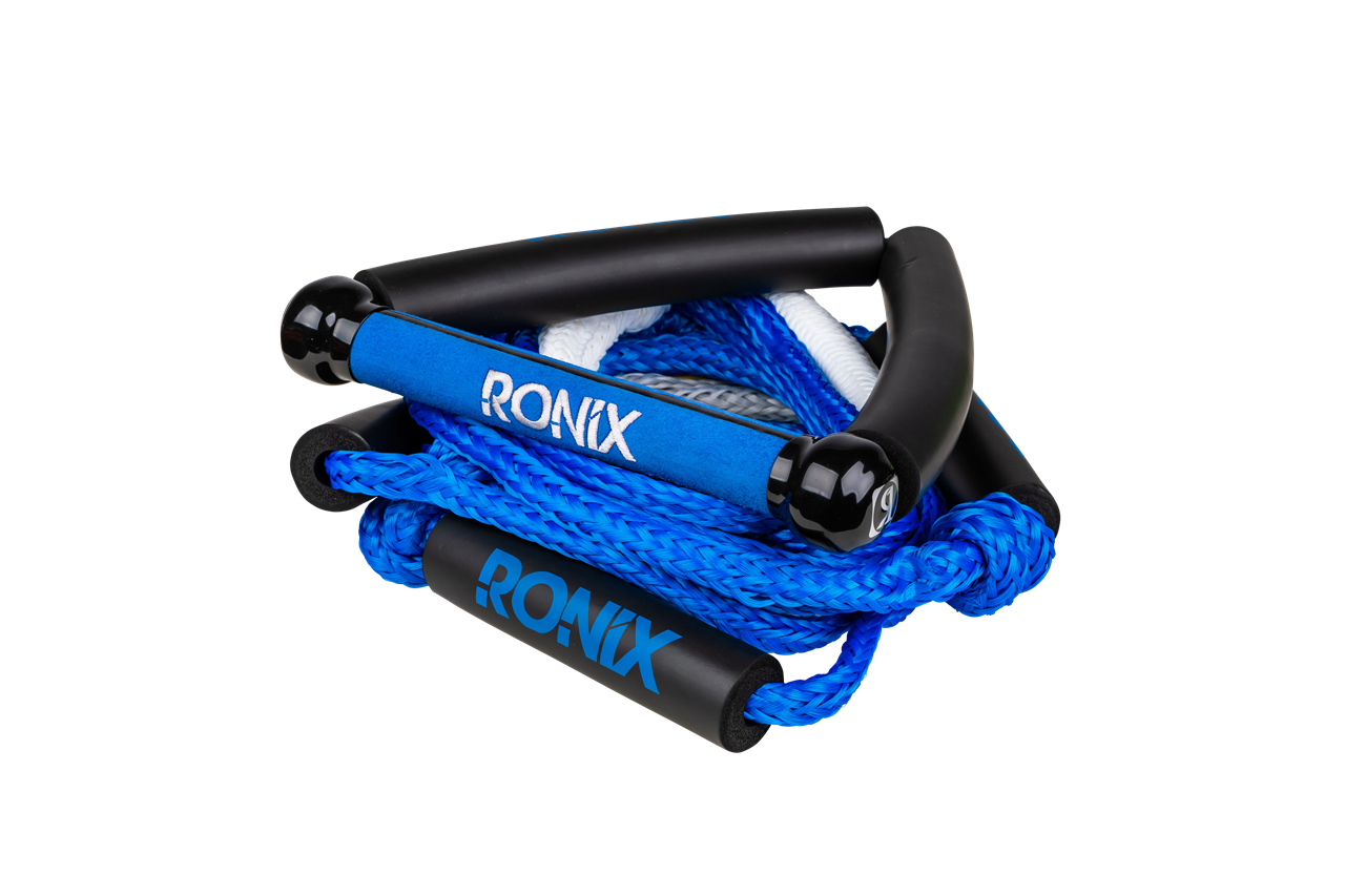 2025 Ronix Bungee Surf Rope with Handle, blue and black, durable bungee cord with grip handle for water sports.