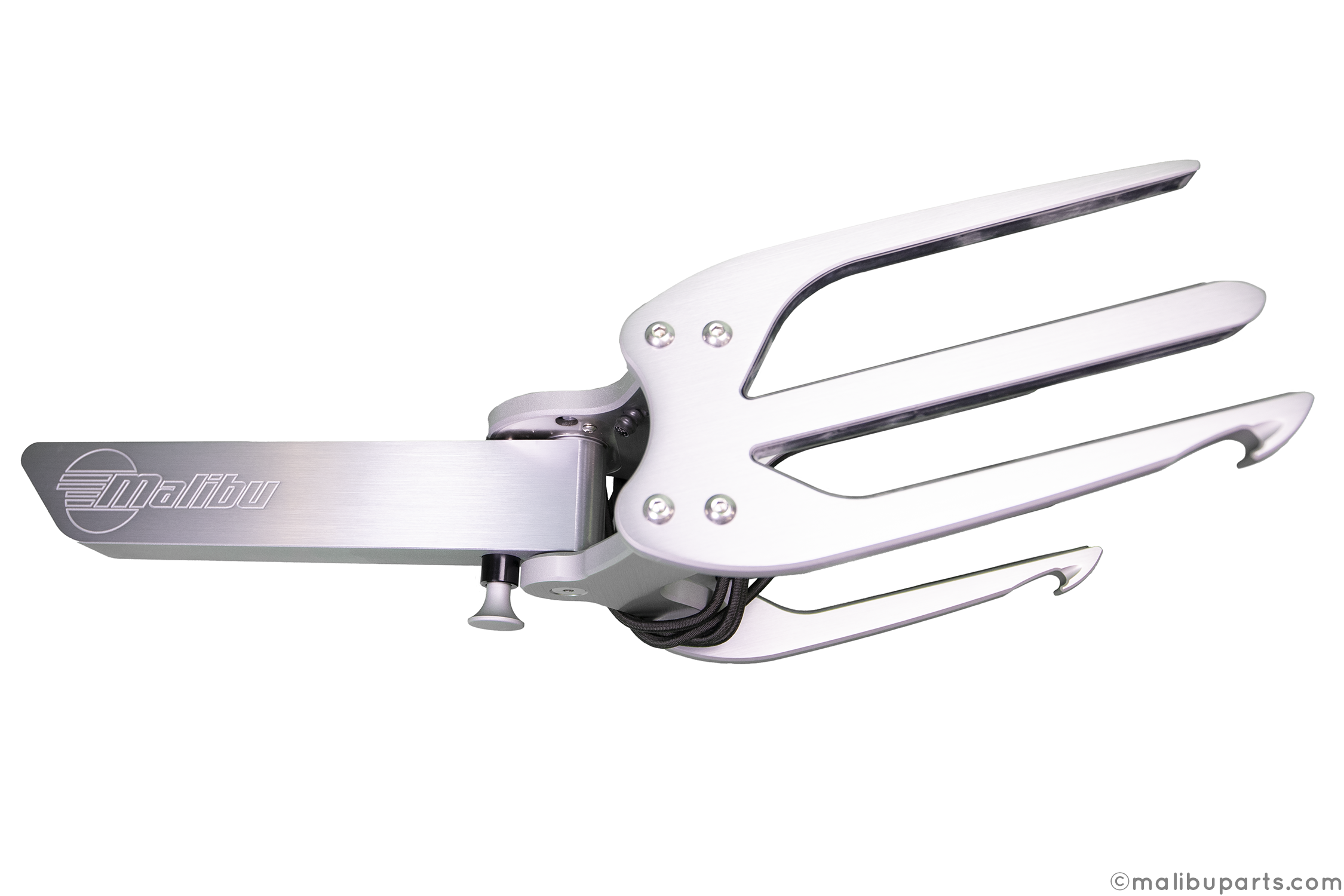 Malibu Spinner Combo Rack G3/G4 tower, 18'-22' length, silver metal construction with adjustable mounting arm.