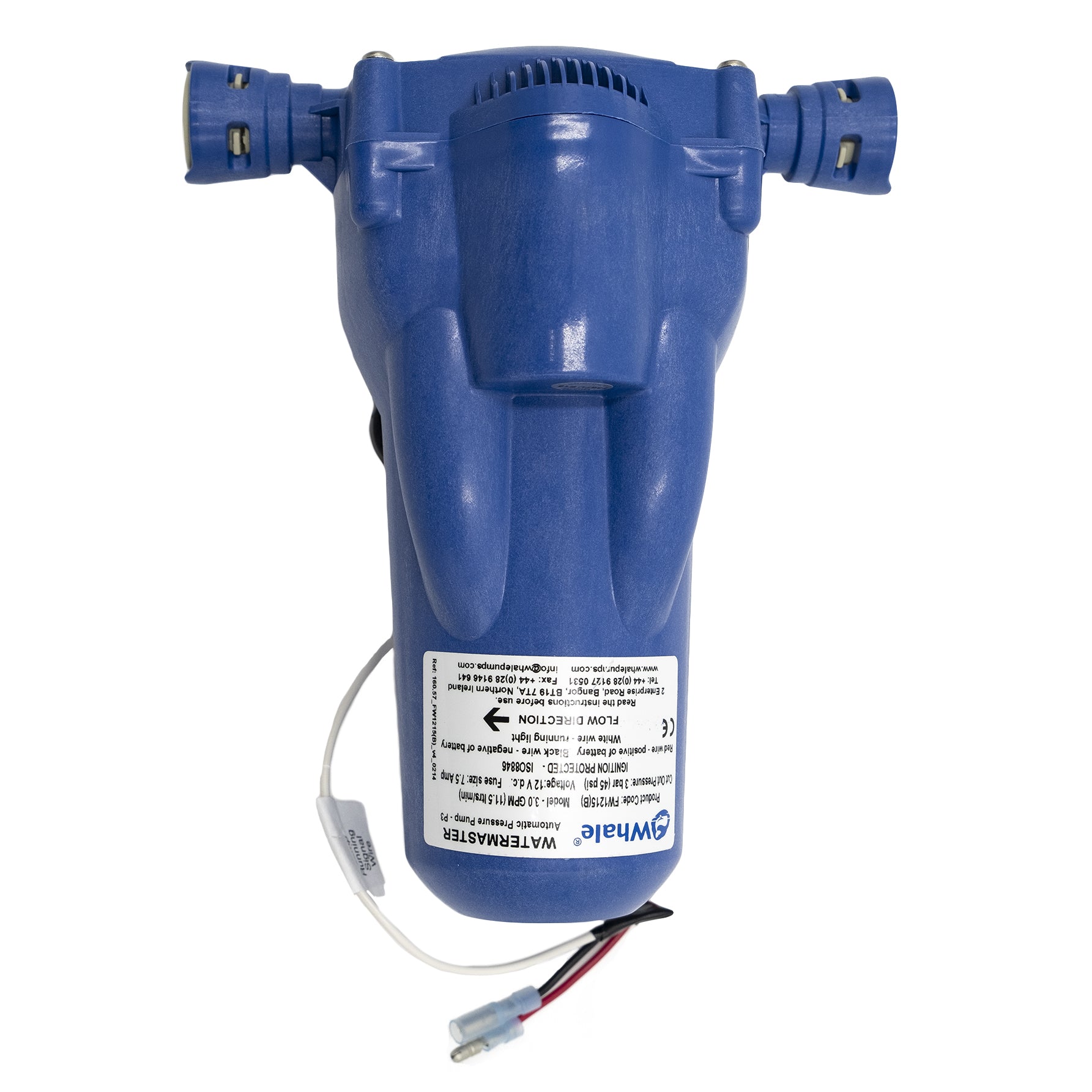 Blue electric shower pump with inlet and outlet connections, used to boost water pressure for showers.