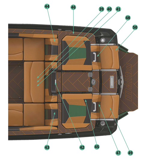 Starboard transom rear facing seat skin for Malibu boats, featuring a sleek design and durable materials for comfort.