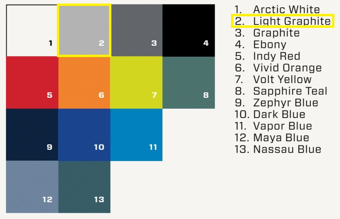 Malibu/Axis solid gel-coat color options for the 2025 model year, featuring a range of vibrant shades.
