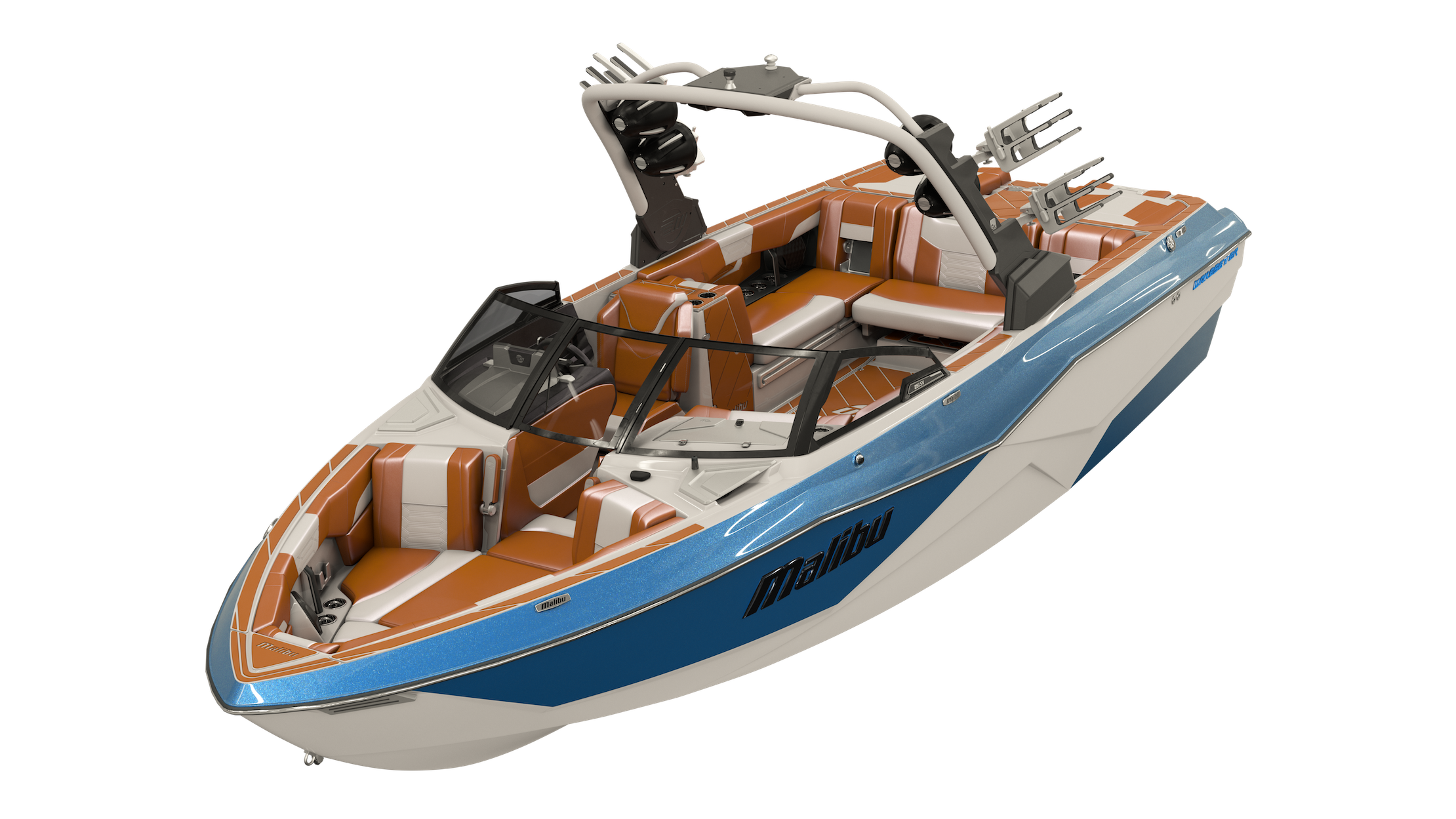 Port windshield for Malibu boats, model HKLMNS, compatible with 2020-2022 models, featuring a sleek design and clear protection.