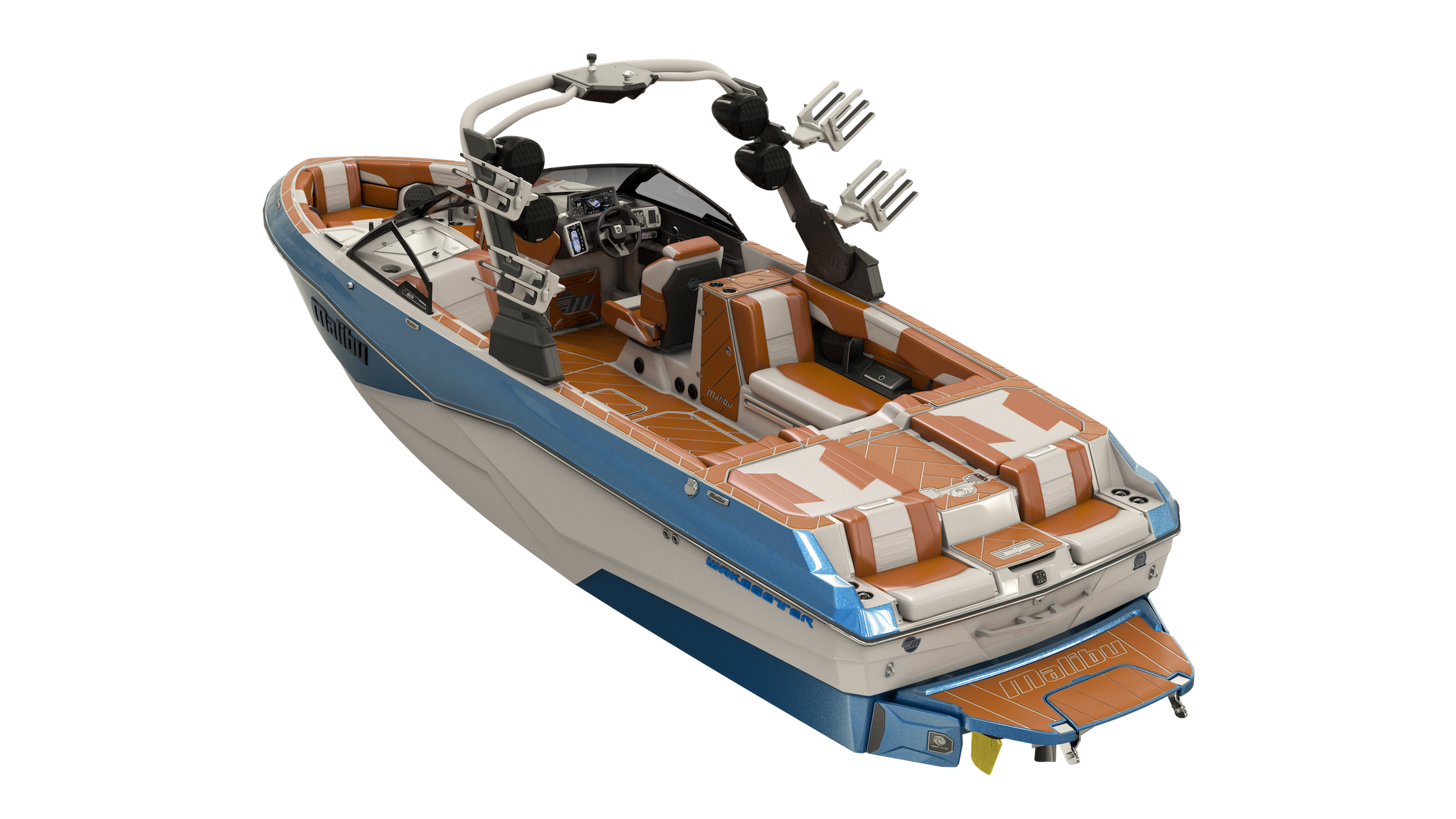 Port windshield for Malibu boats, model HKLMNS, designed for 2020-2022 models, featuring a sleek, modern design with protective framing.