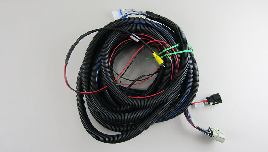 Coiled black wiring harness with multiple connectors and colored wires, labeled as Viper 2 Harness for vehicle wiring.