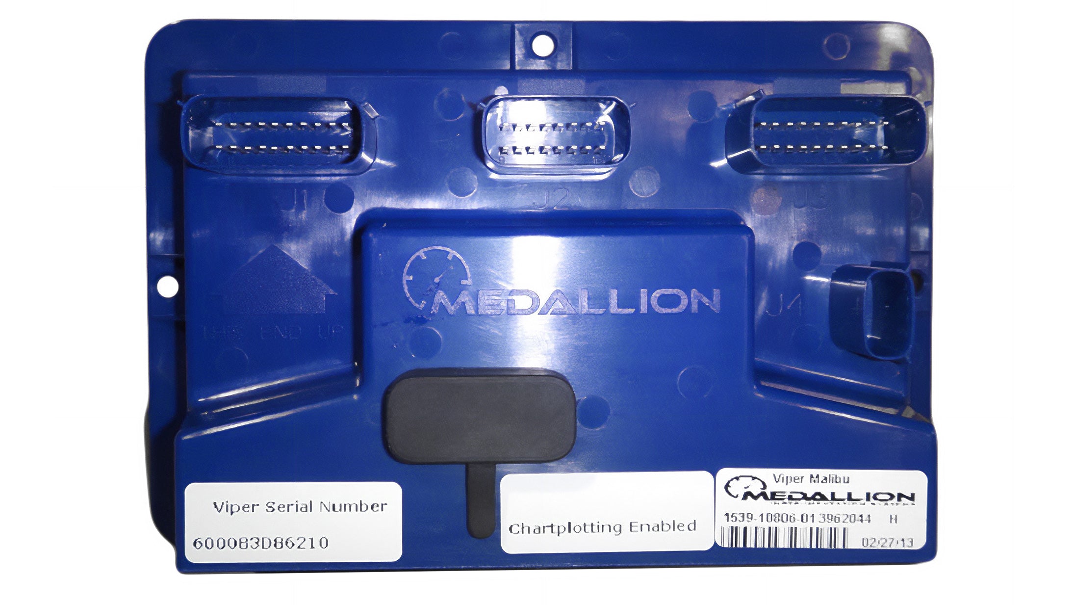 Blue MaliView Viper Module with serial number label and chart plotting enabled, used for medical or technical data collection.