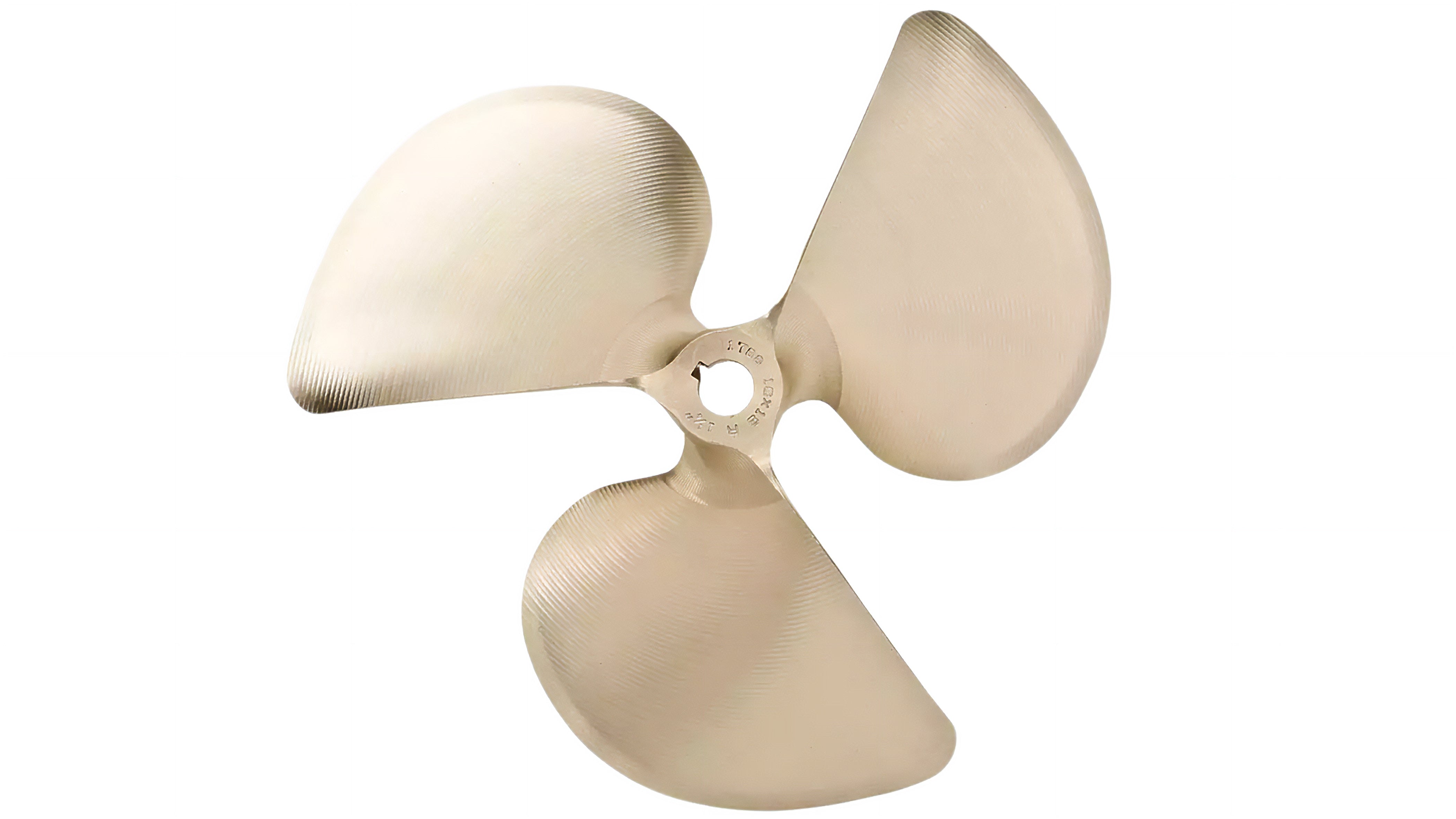 Propeller blade with 13-inch diameter, three blades, labeled ACME 1231, designed for marine or boat use.