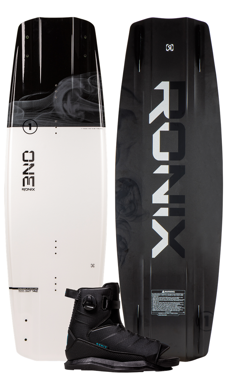 2024 Ronix One Legacy Core Wakeboard with sleek design and included boot, ideal for performance on the water.
