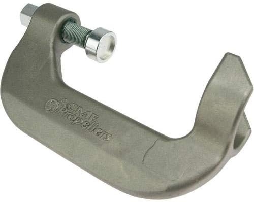 Metal traditional C-clamp prop puller with a threaded screw and handle for removing props or components securely.