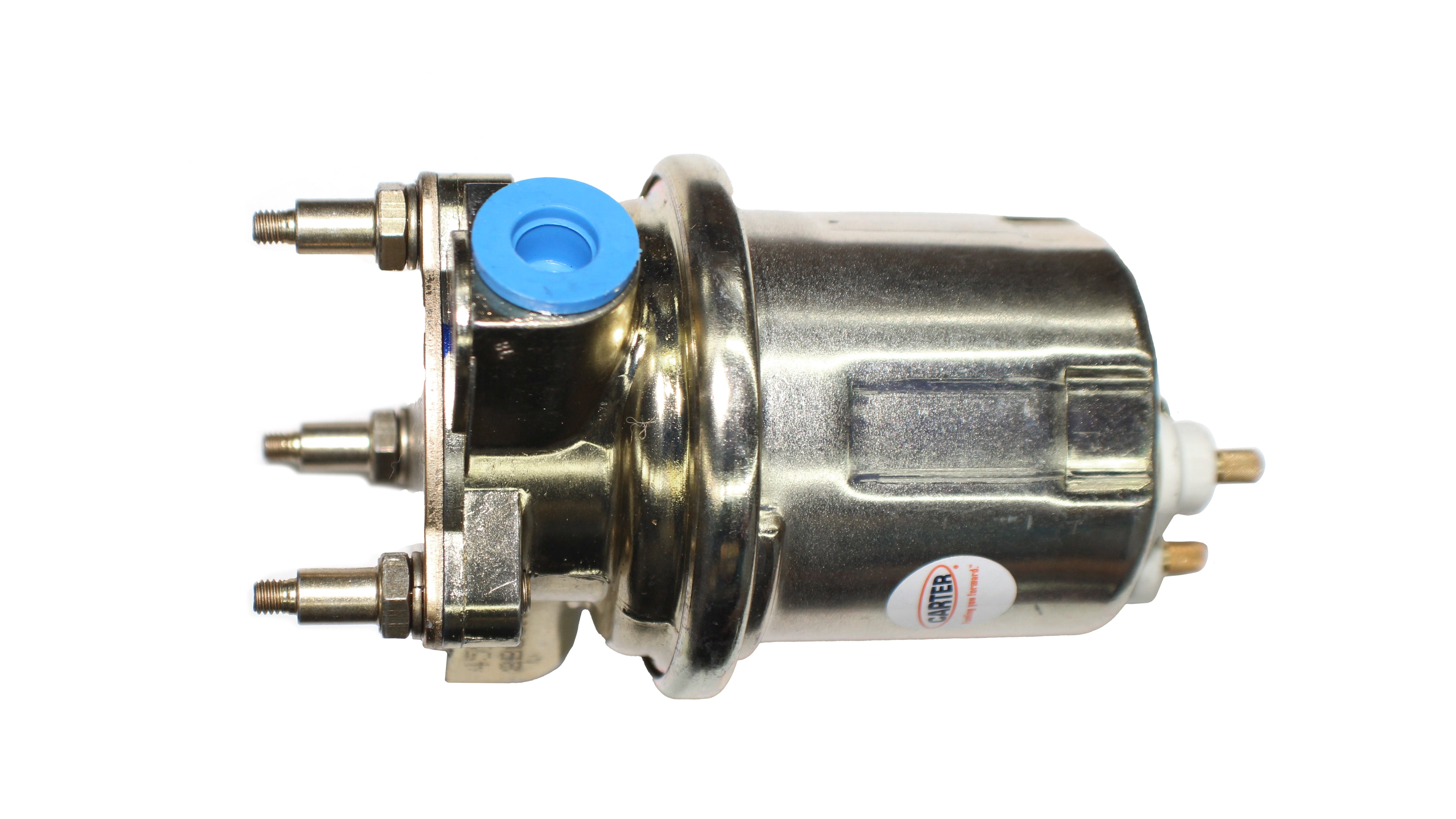 Indmar Fuel Pump Rotary HVLP with metal body, blue cap, and multiple inlet/outlet fittings for fuel delivery.
