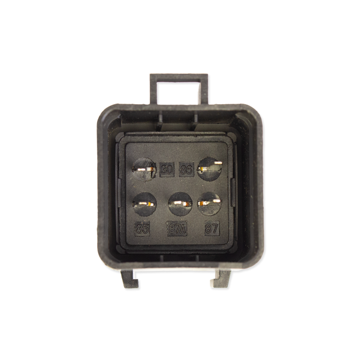 Close-up of an Indmar relay with multiple terminal connections labeled 30, 86, 87A, and 87, used for automotive or marine electrical systems.