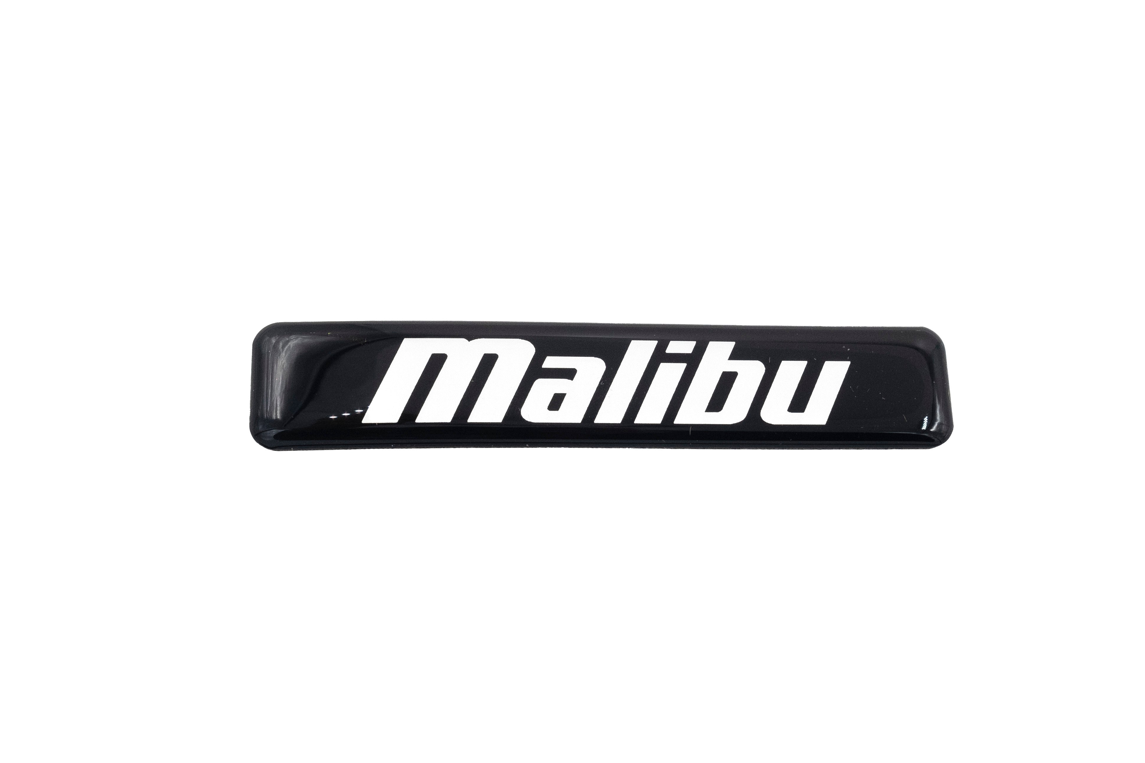 Malibu grab handle decal with white "Malibu" text on a black background, designed for vehicle interior or exterior decoration.