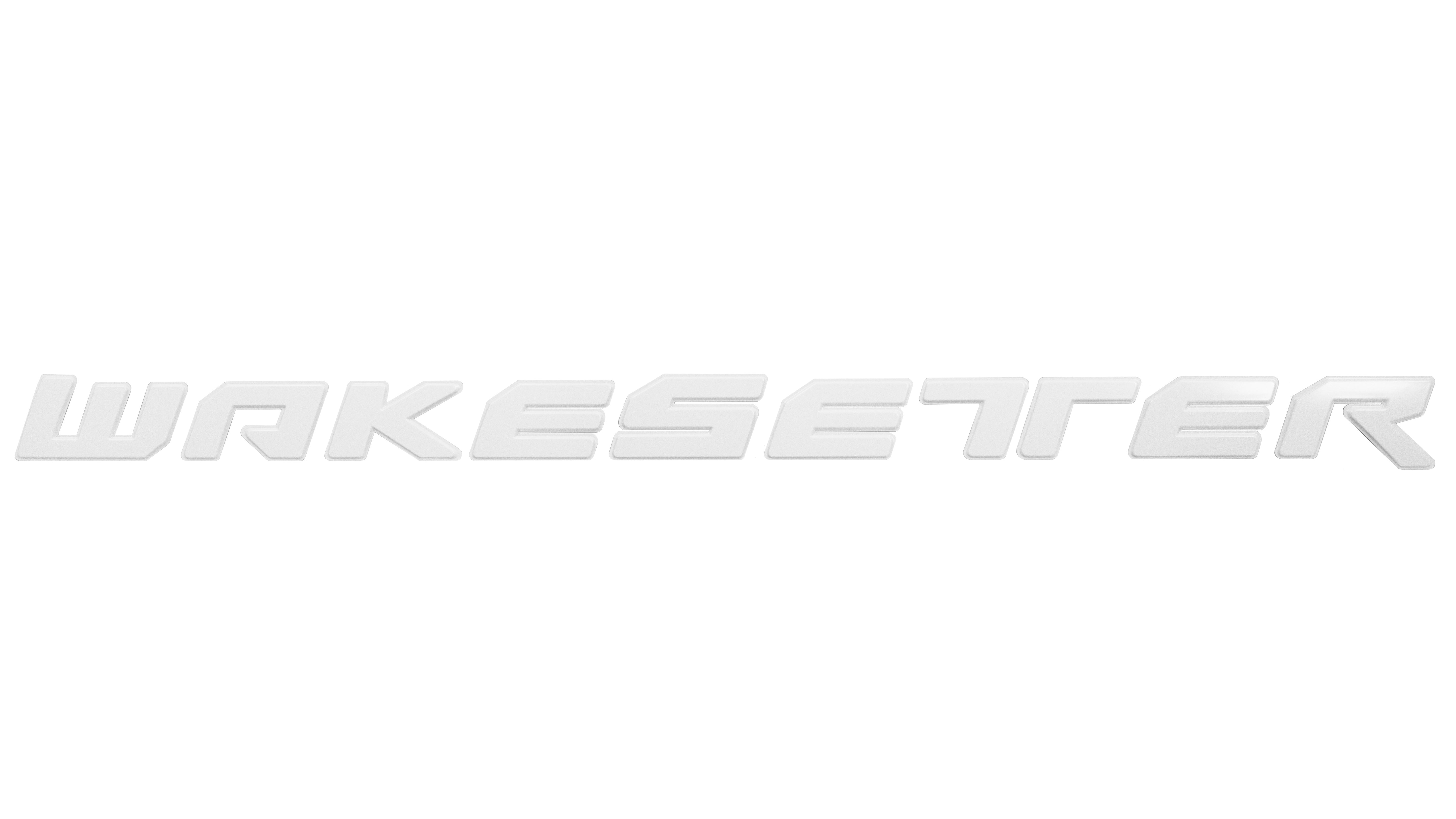 White decal emblem with "Wakesetter" logo in stylized, embossed font on a white background.