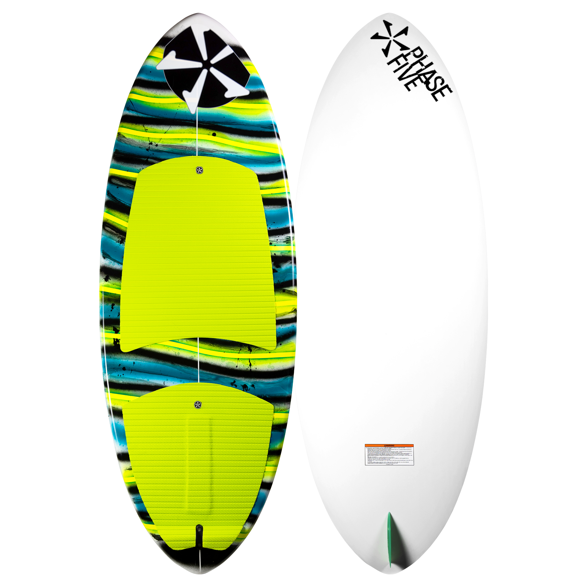 2025 Phase 5 Oogle Skim Board featuring a vibrant striped design and textured grip pads for optimal performance on water.