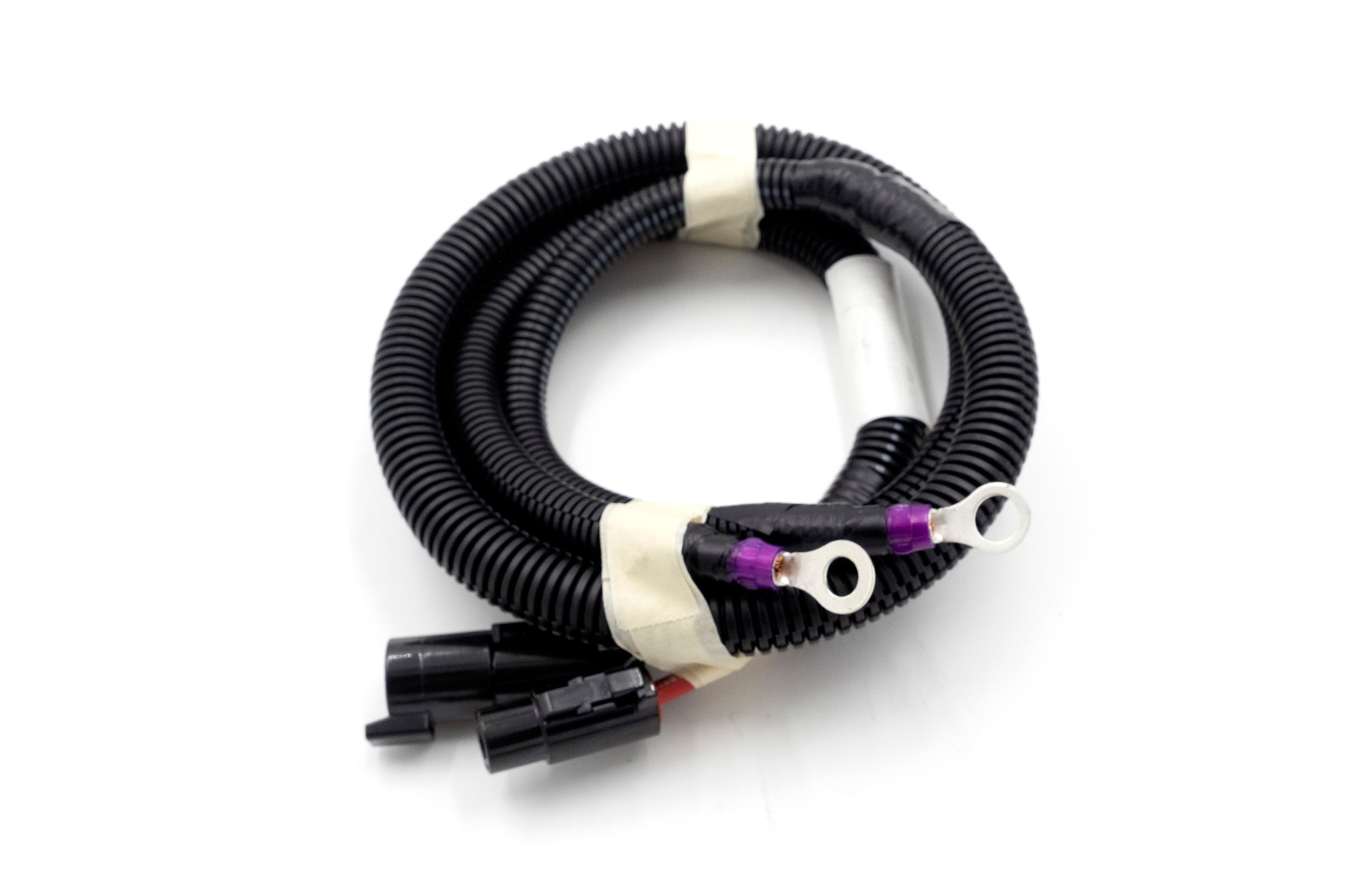 Six-pack relay module with black insulated wires, ring terminals, and waterproof connectors for Power Wedge/Surf Gate systems.