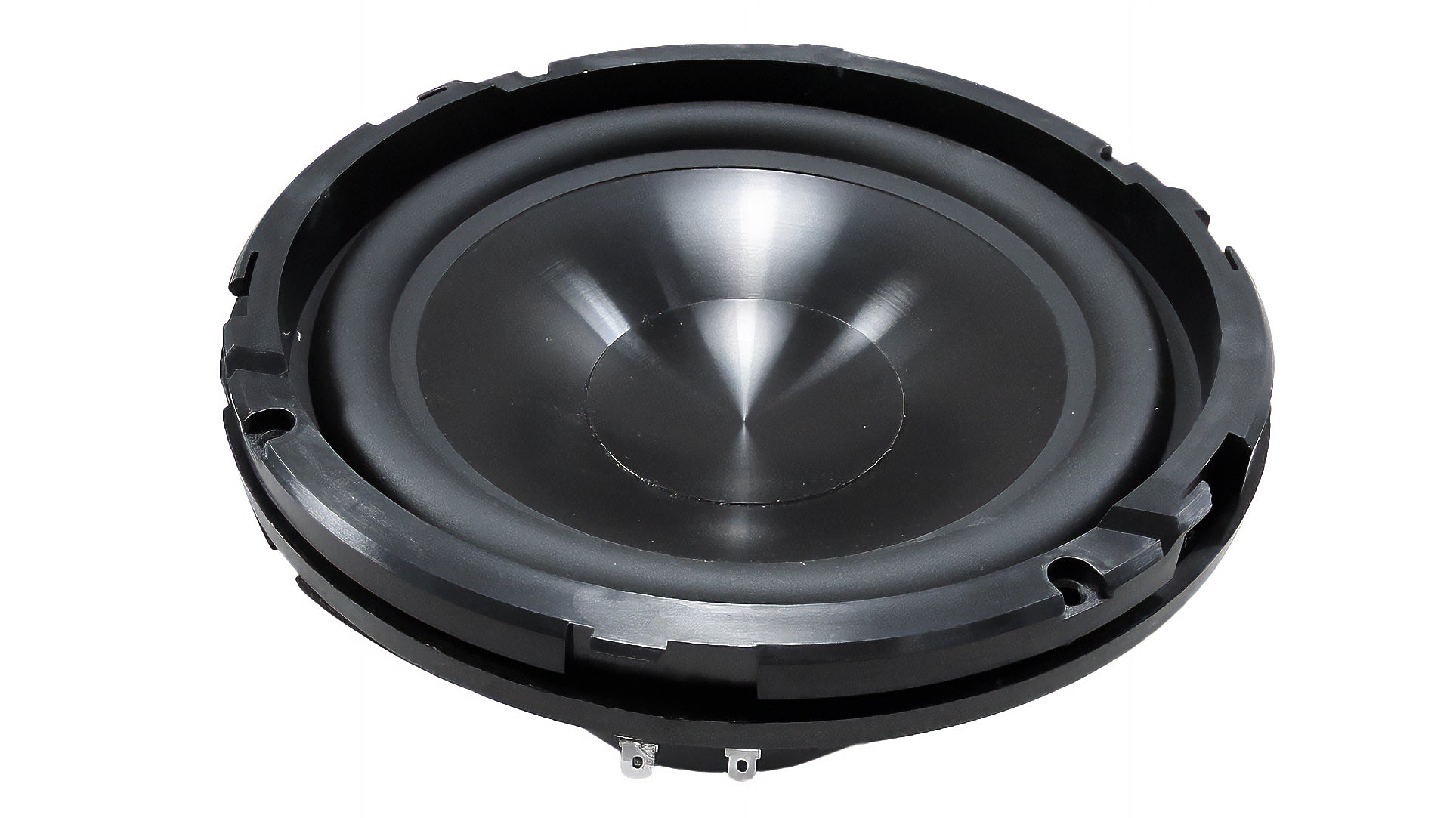 Malibu/Axis Icon Tower Speaker only, black cone speaker with mounting bracket, isolated on white background.