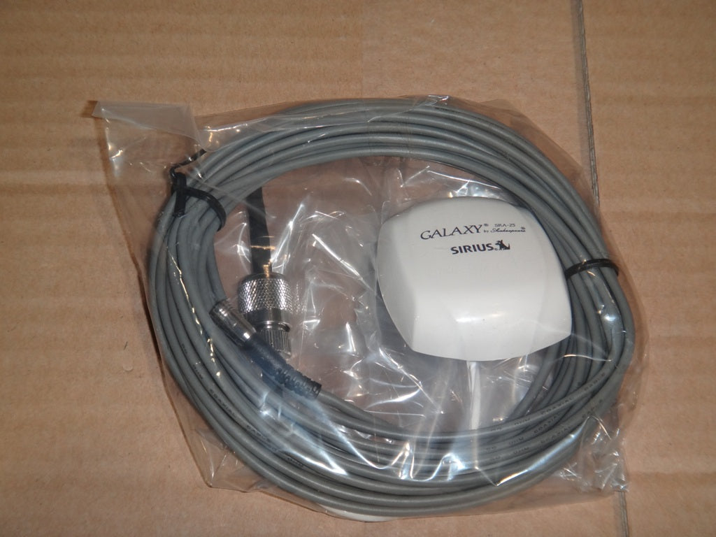 Satellite antenna kit with coaxial cable and Sirius Satellite receiver, model 09-22, in sealed plastic packaging.