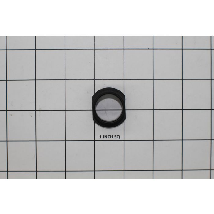 Black rubber bushing for Johnson Raw Water Pump, measuring approximately 1 inch in diameter, on a grid background.