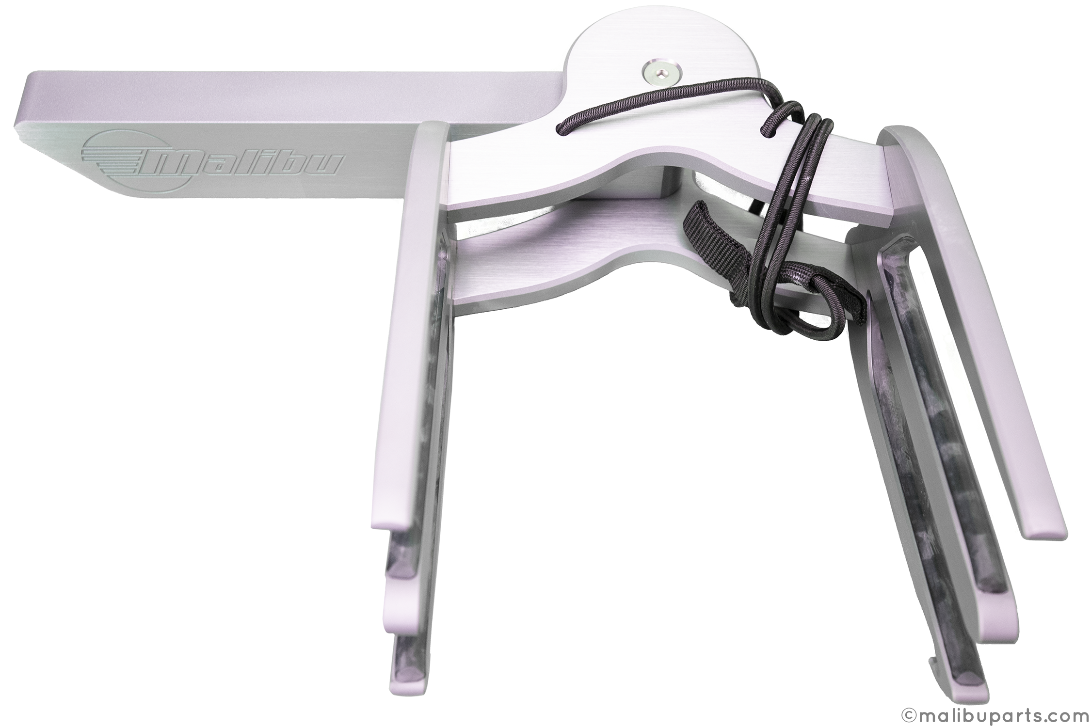 Malibu Spinner Combo Rack G3/G4 tower, 18-22 inches, silver metal with black straps, designed for boat storage.