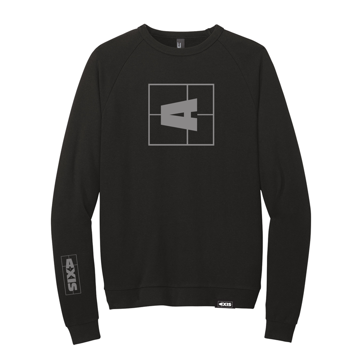 Black Axis Tri Fleece Crew Sweatshirt with geometric logo design, logo patches on sleeve and hem, and ribbed cuffs.