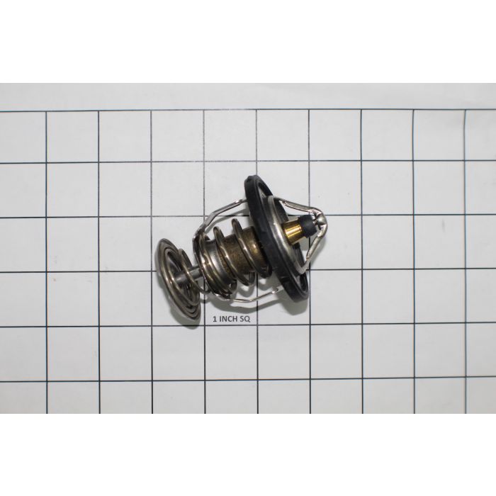 Indmar thermostat 160°F for GEN4 6.0L engine, featuring a metal spring and black plastic housing, on a grid background.