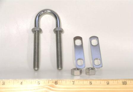 Steel bow eye with 1/2 inch diameter and 5-1/4 inch length, plus mounting hardware, on a white background.