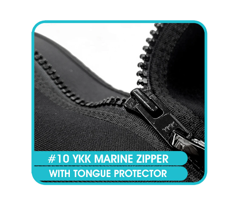 Close-up of a black YKK marine zipper with a tongue protector, designed for Malibu Boat Shield by SURFINITY.