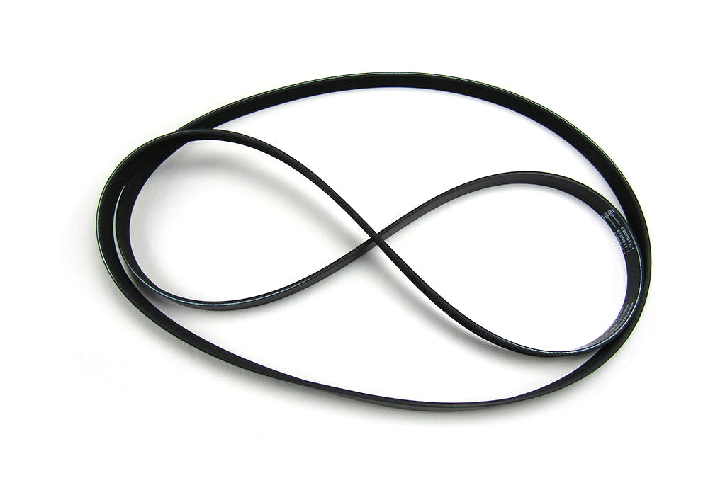 Serpentine belt for M-Series M5DI/M6DI engines, black rubber, looped design, used for engine accessory drive.