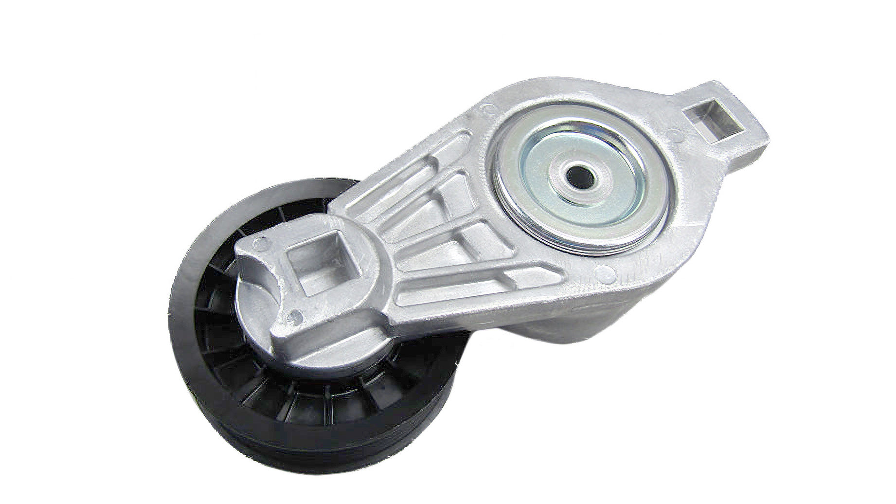Tensioner for FEAD belt, Gen V, with pulley, used in automotive engine belt drive systems.