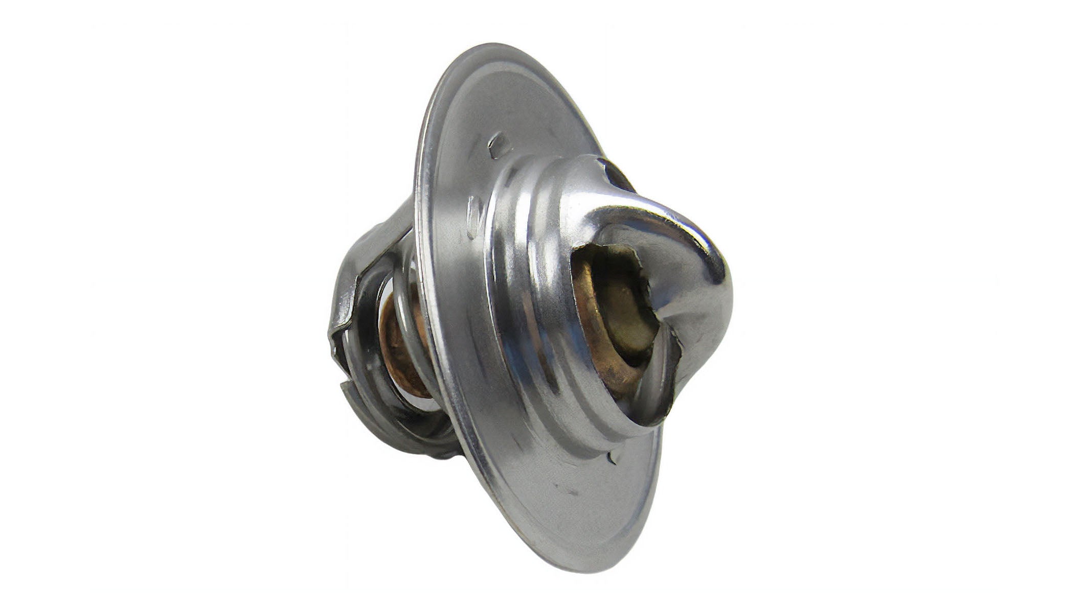 Thermostat for exhaust elbow, 140°F, compatible with M-Series/LT4 engines, featuring a metallic finish and mounting flange.