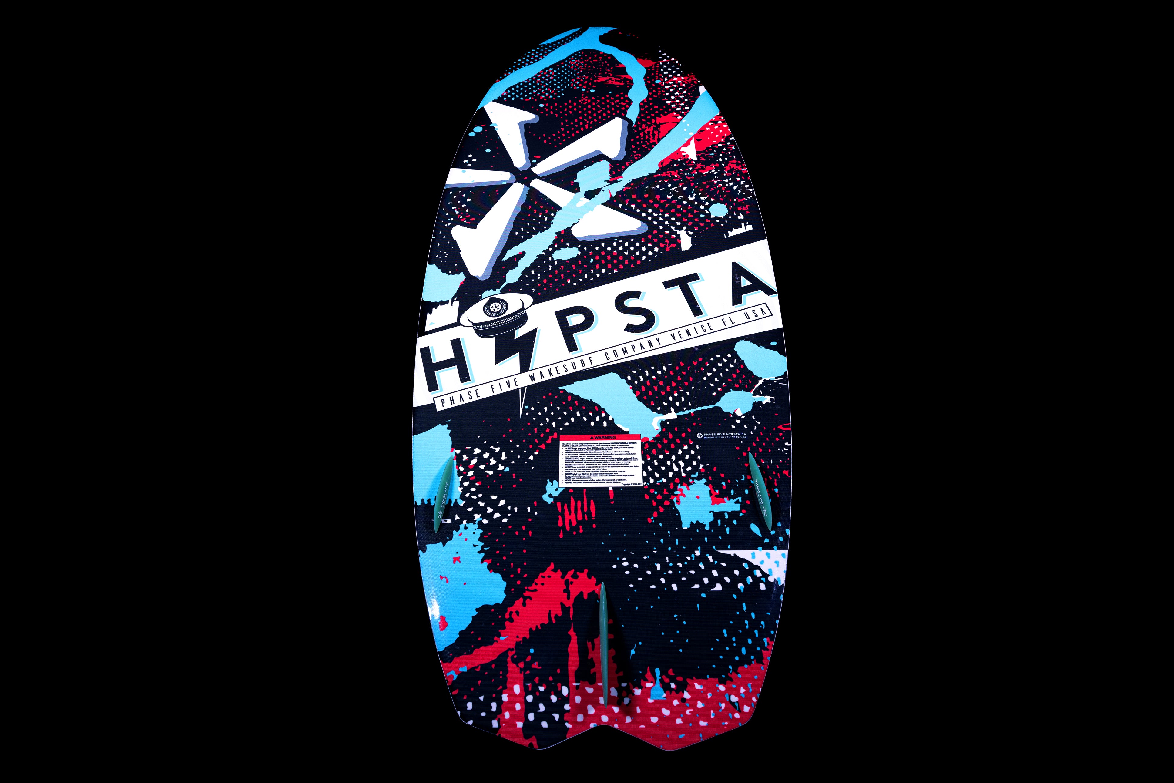 Colorful 2025 Phase 5 Hypsta skim board featuring a dynamic graphic design and bold branding. Ideal for skimboarding enthusiasts.