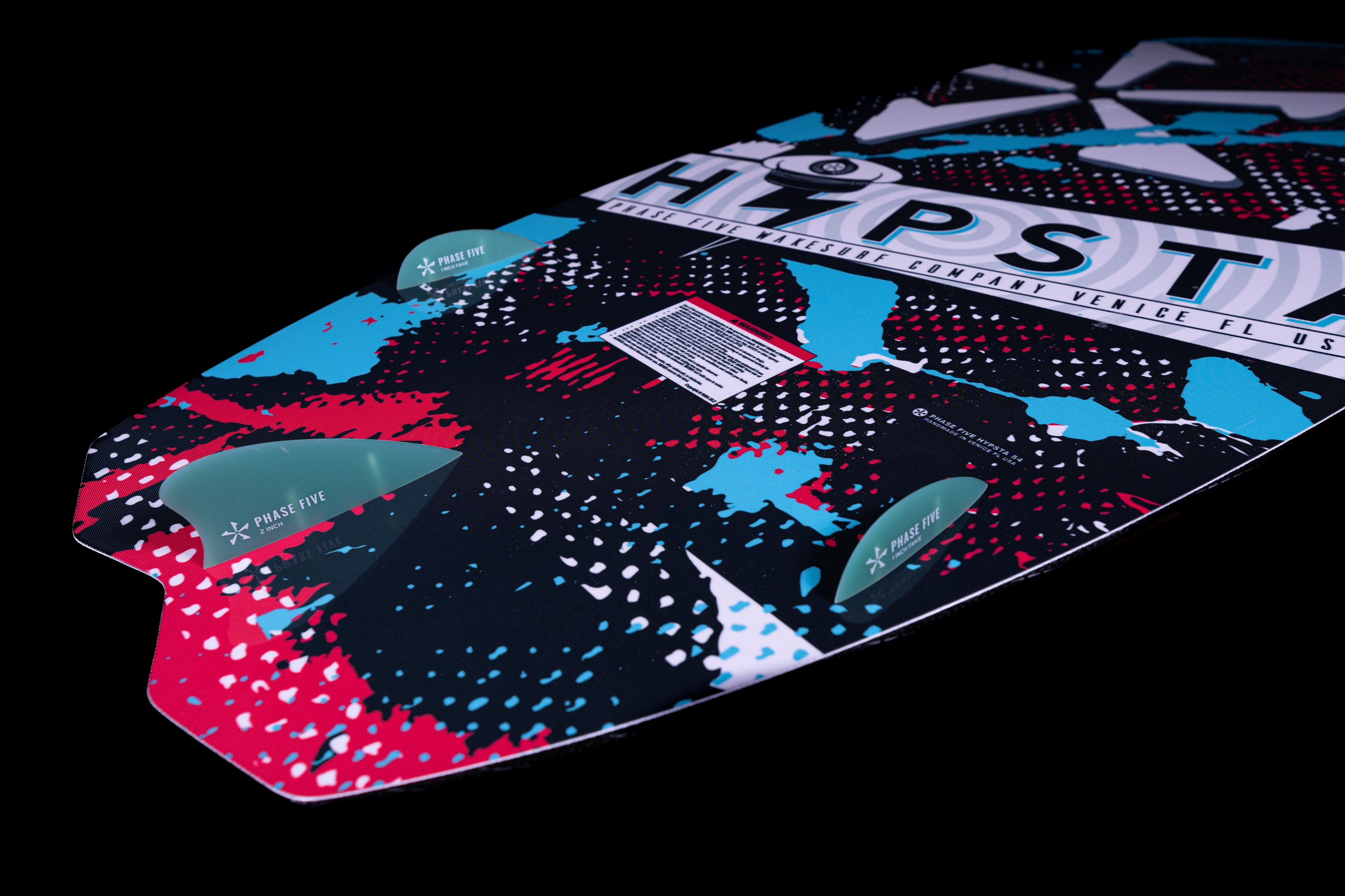 2025 Phase 5 Hypsta skim board featuring a vibrant graphic design and a sleek, streamlined shape for optimal performance.