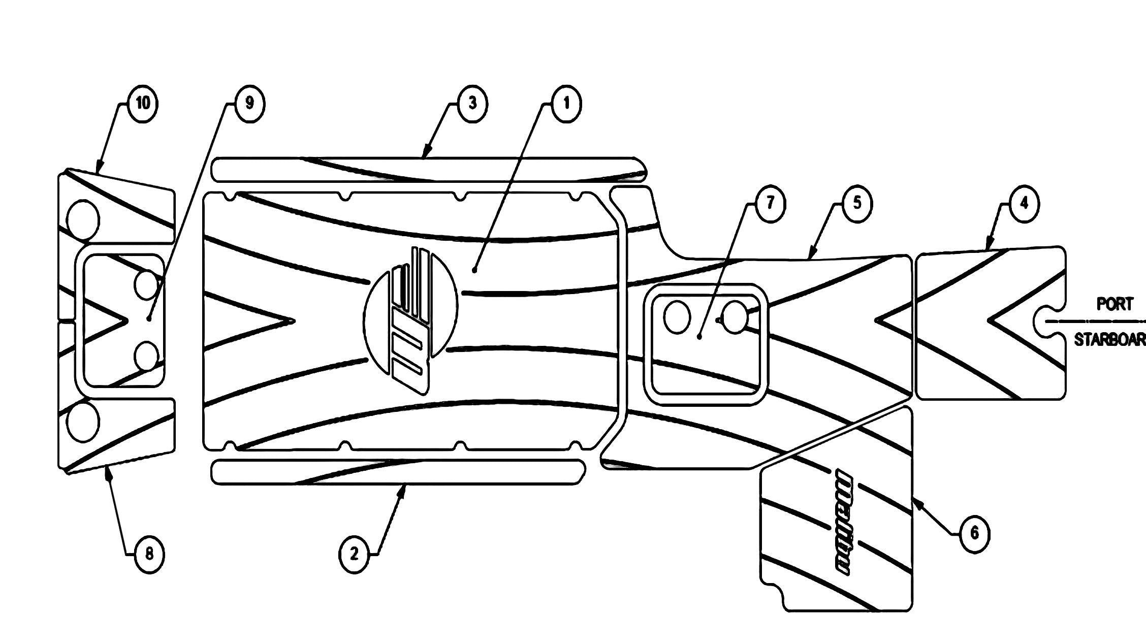 Diagram of 2022-23 LSV cockpit flooring, showing detailed layout and labeling for port and starboard sections.