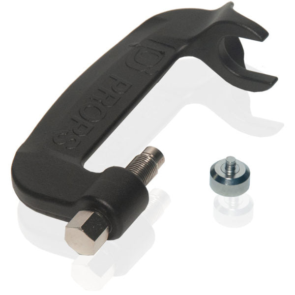 Black OJ Prop Puller tool with metal screw and small wheel, used for removing propellers from outboard motors.