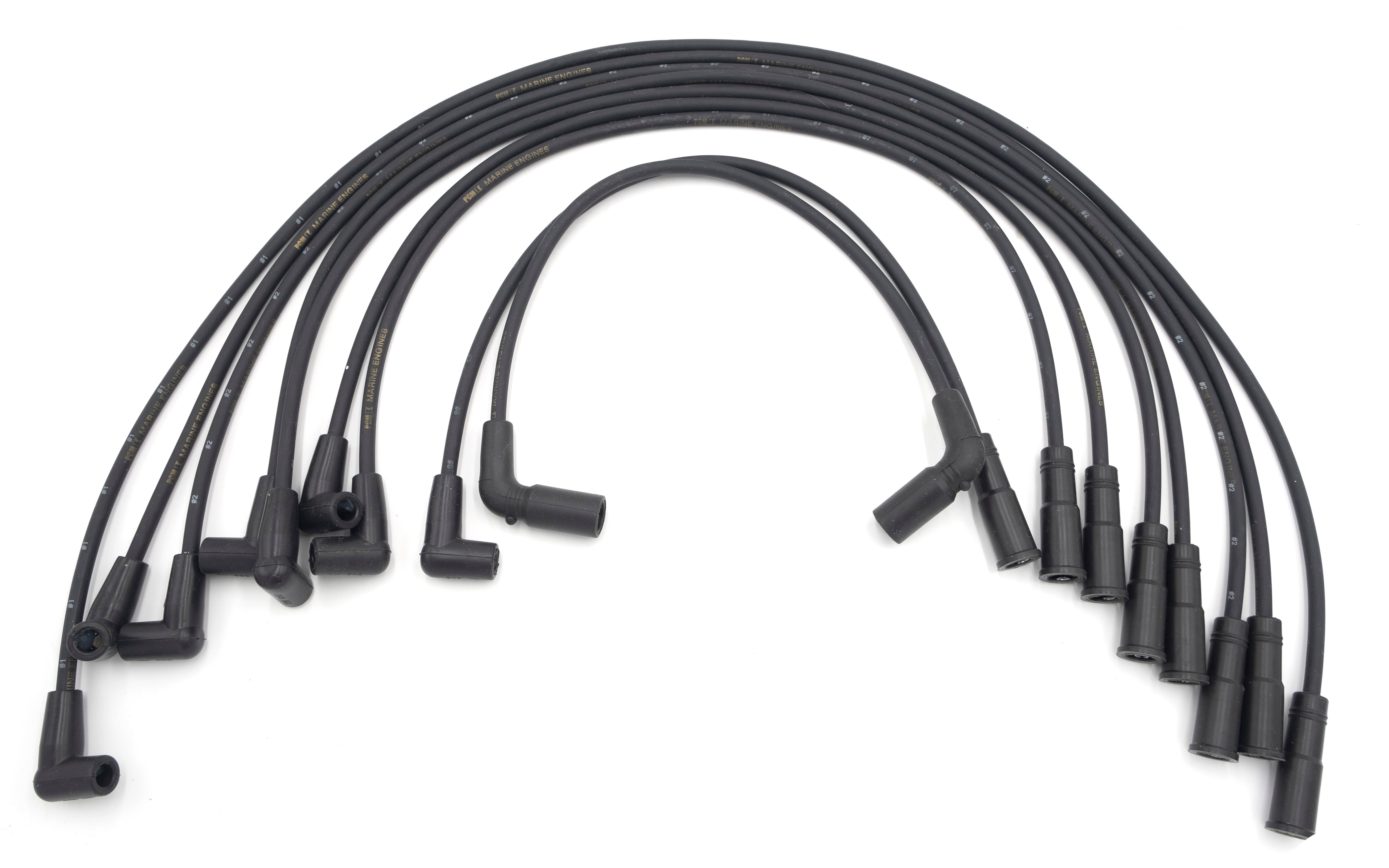 PCM Crusader spark plug wire set for 6.0L CAT, LSA, and LSX engines, featuring black wires with rubber boots on both ends.