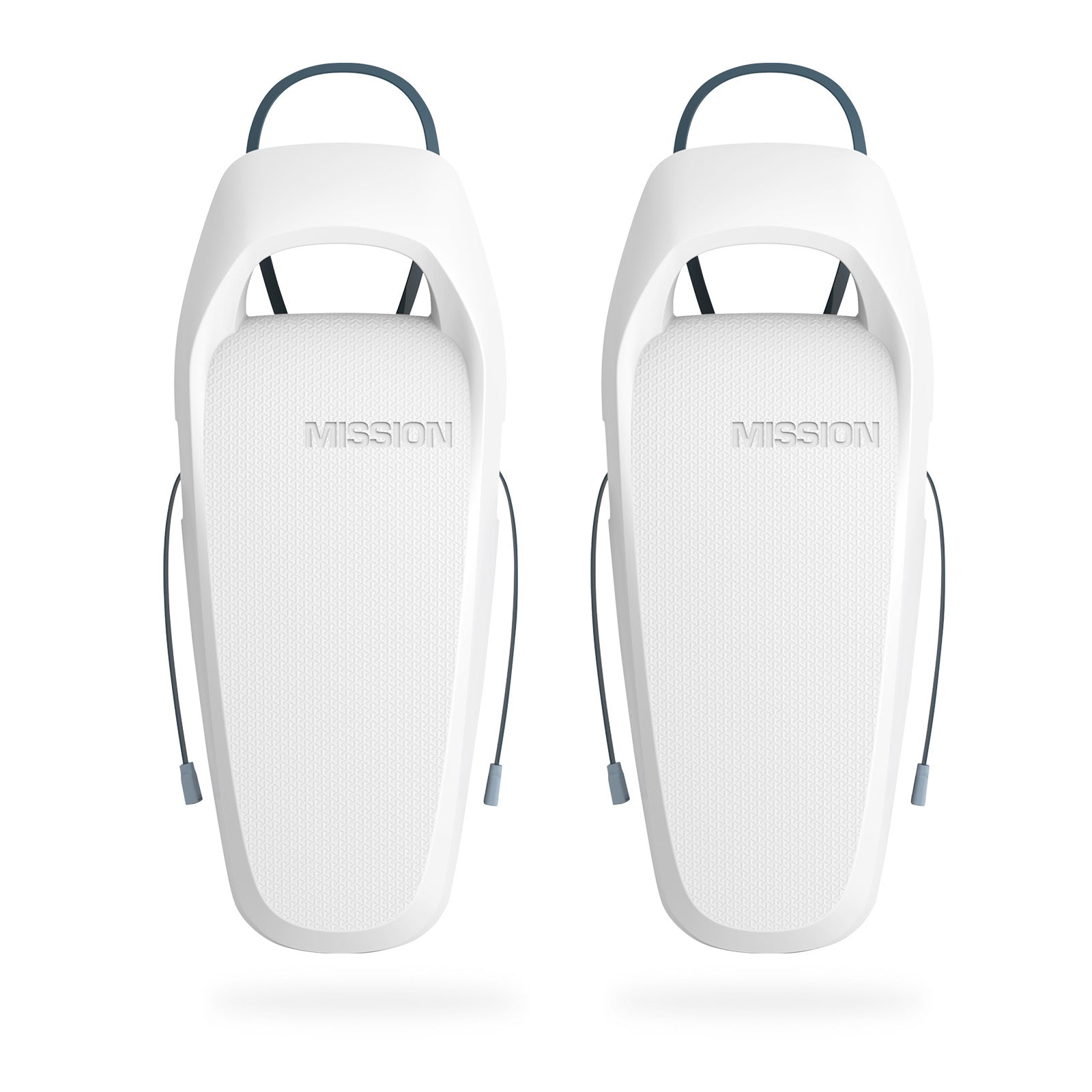 Pair of Mission Boat SENTRY 2.0 boat fenders in white with black ropes, designed to protect boats from impact and damage.