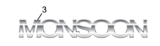 PCM Monsoon engine cowling decal with bold white lettering and a subtle striped background design.