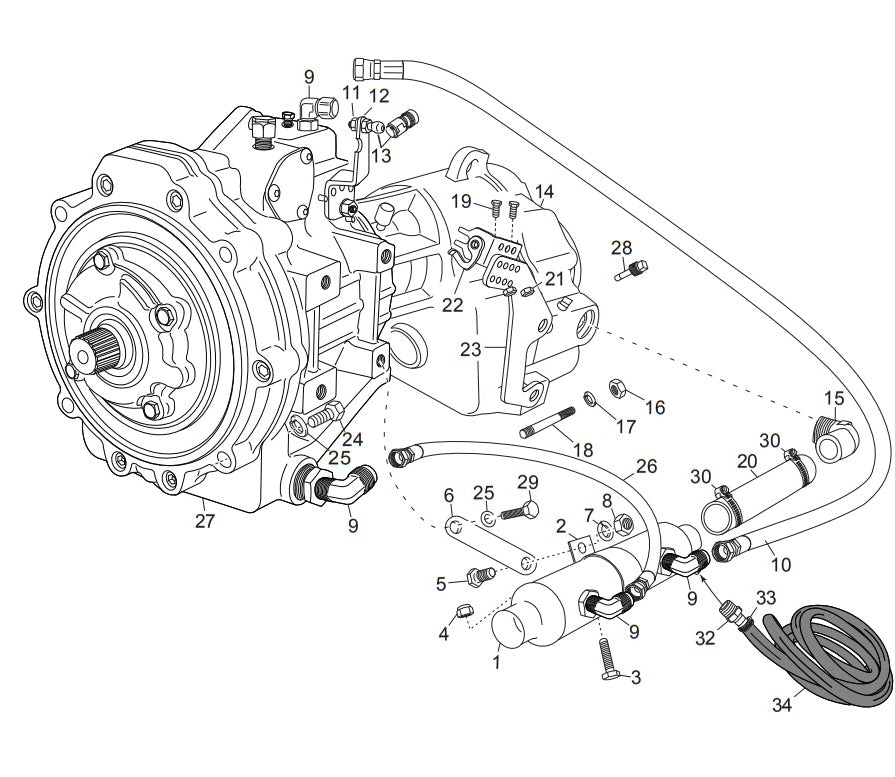 Detailed illustration of PCM Vdrive Assembly with 1.72:1 ratio, showing components, fittings, and connections.