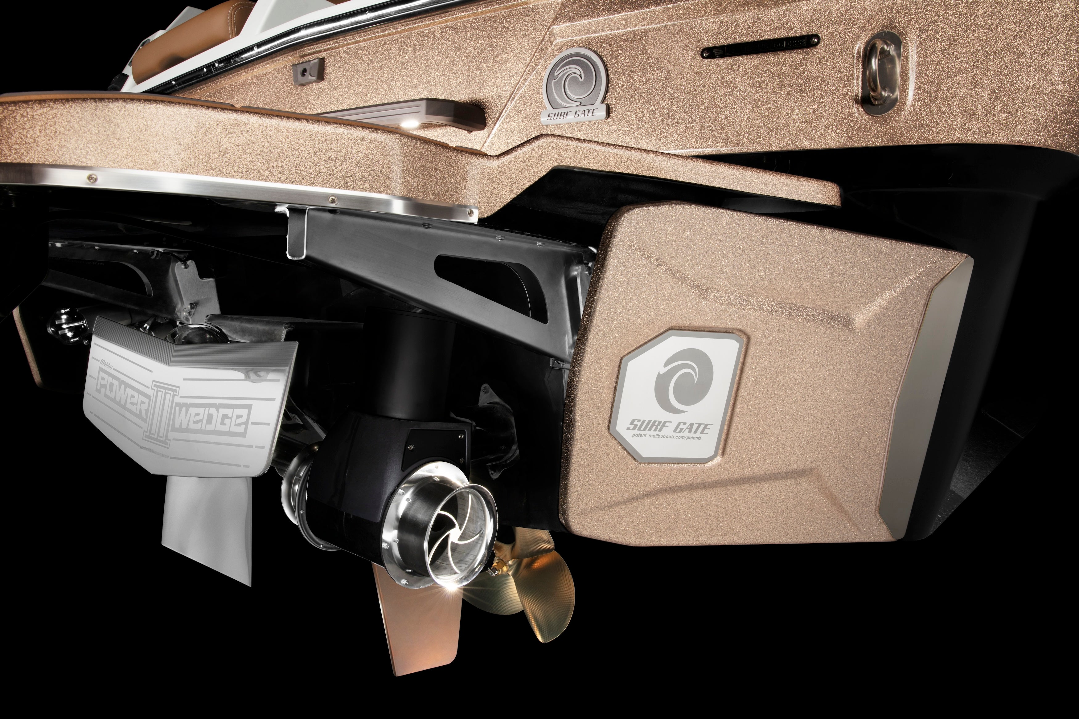 Stern Turn® Thruster installed on a boat, showcasing its sleek design and propeller for enhanced maneuverability.