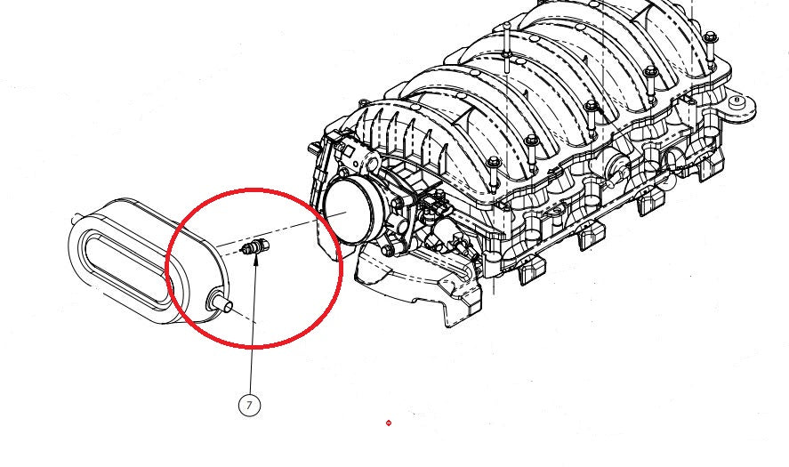 Diagram of Malibu M-Series M5/M6 air temperature sensor, showing sensor placement near the engine intake manifold.