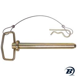 Hitch pin with swing tongue for Boatmate trailer, 5-inch length, includes safety clip and securing wire.