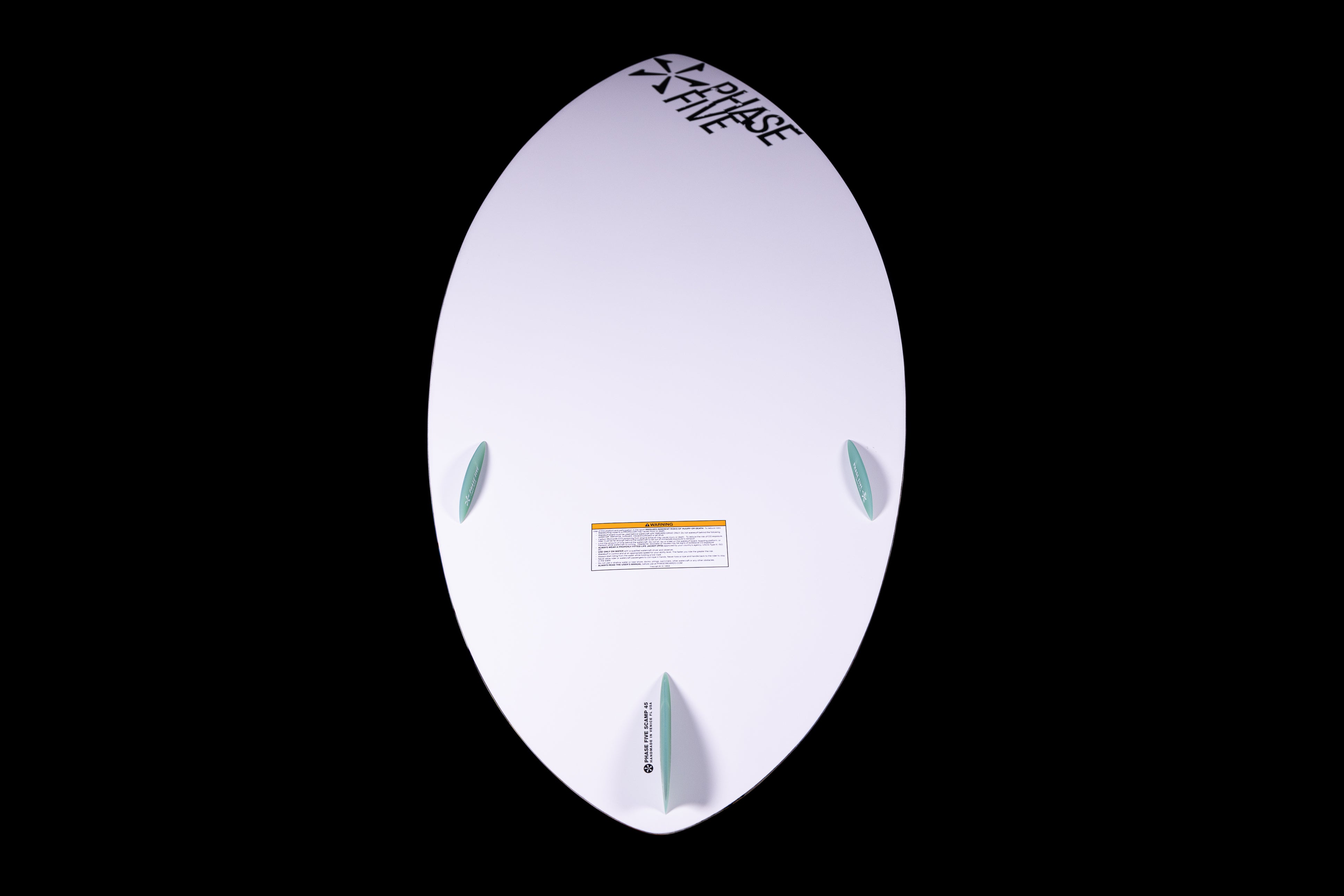 2025 Phase 5 Scamp skim board featuring a sleek design with three fins for enhanced performance on water.