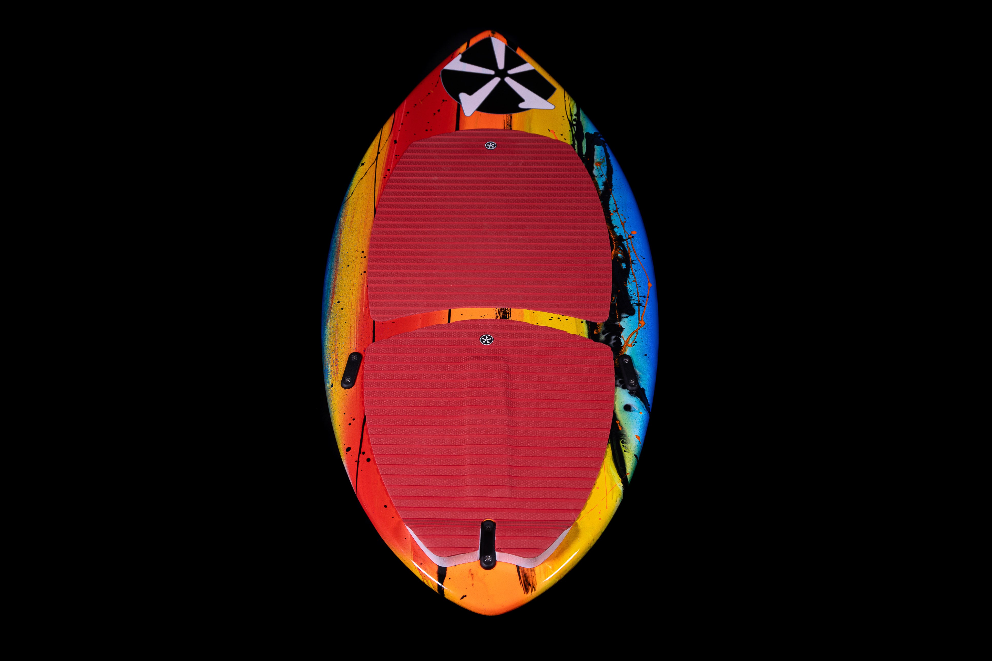 2025 Phase 5 Scamp Skim Board featuring a vibrant design with red pads for grip and stability on the water.