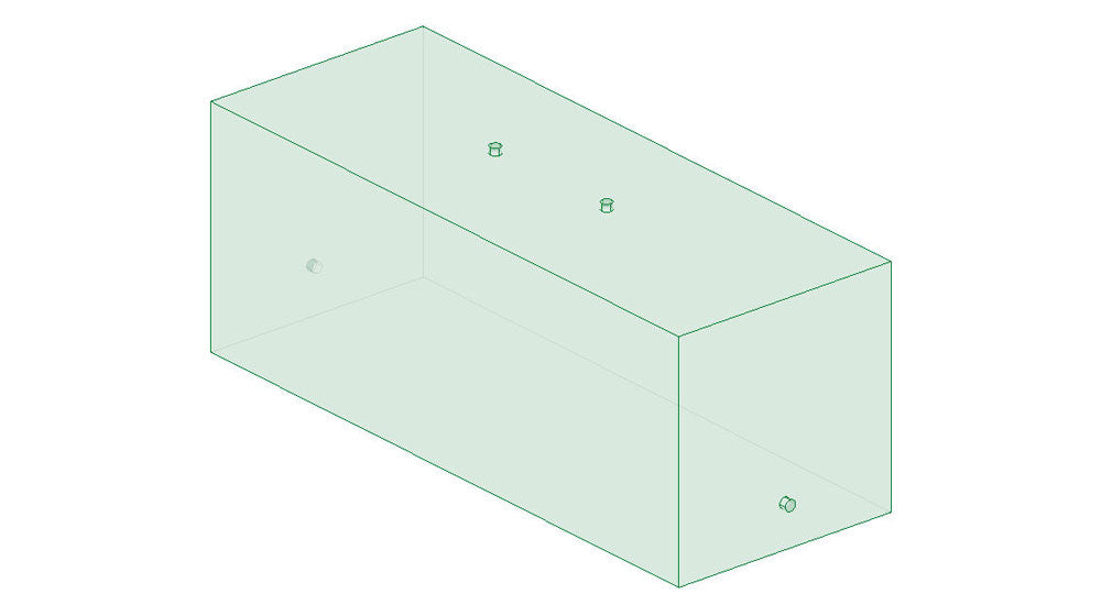 Diagram of a Malibu/Axis PNP 1100 lbs rear FatSac water bag, rectangular with mounting points, used for ballast in boats.