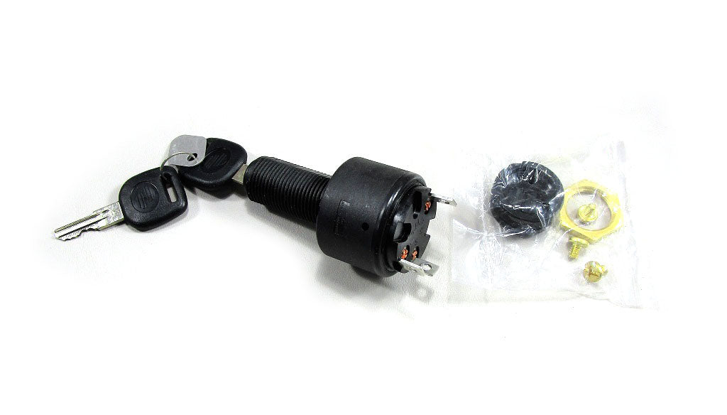 Malibu molded ignition key switch with 3 positions, includes key, mounting hardware, and wiring components.