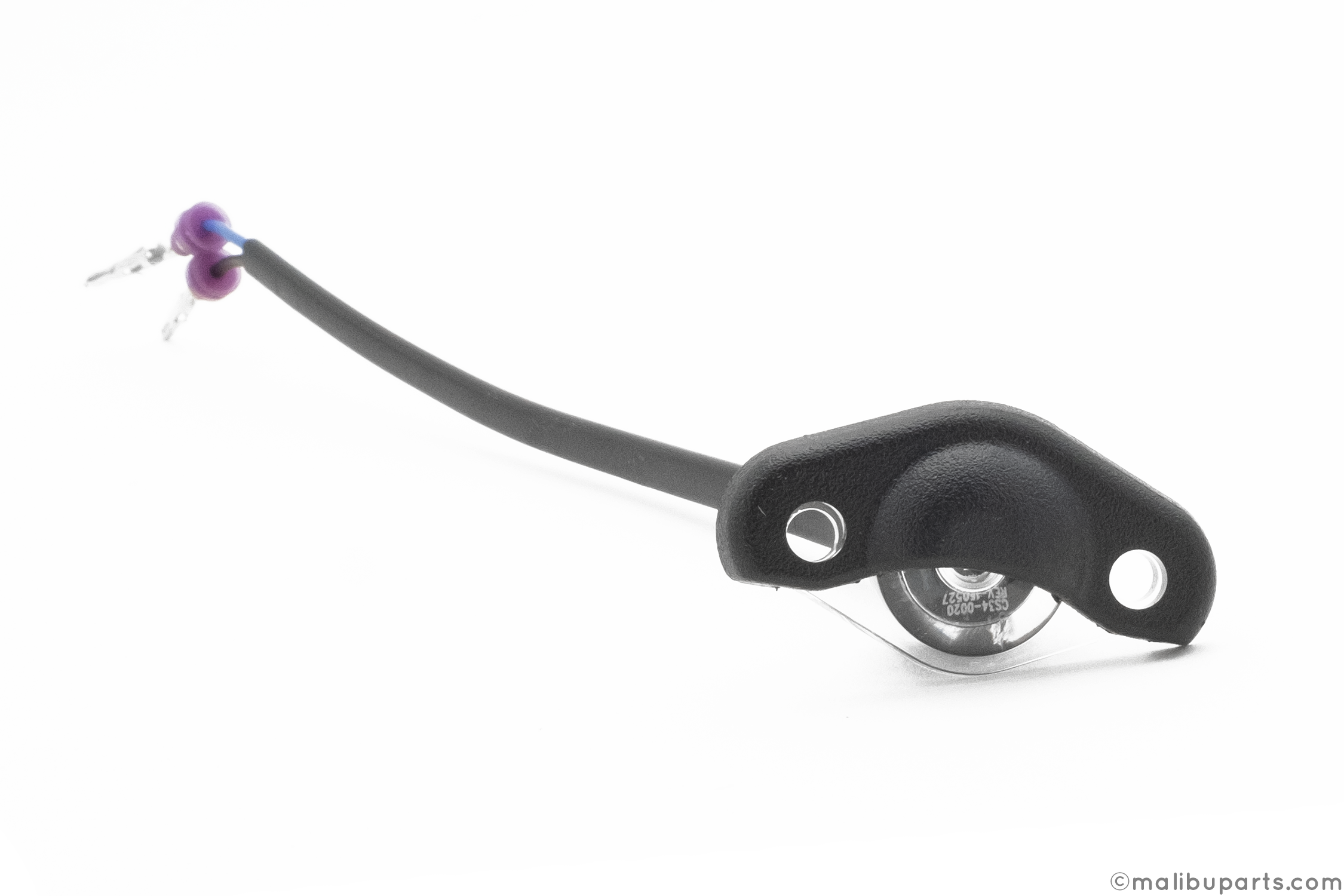 Axis underseat light in blue with black mounting bracket and wiring for bicycle or scooter.