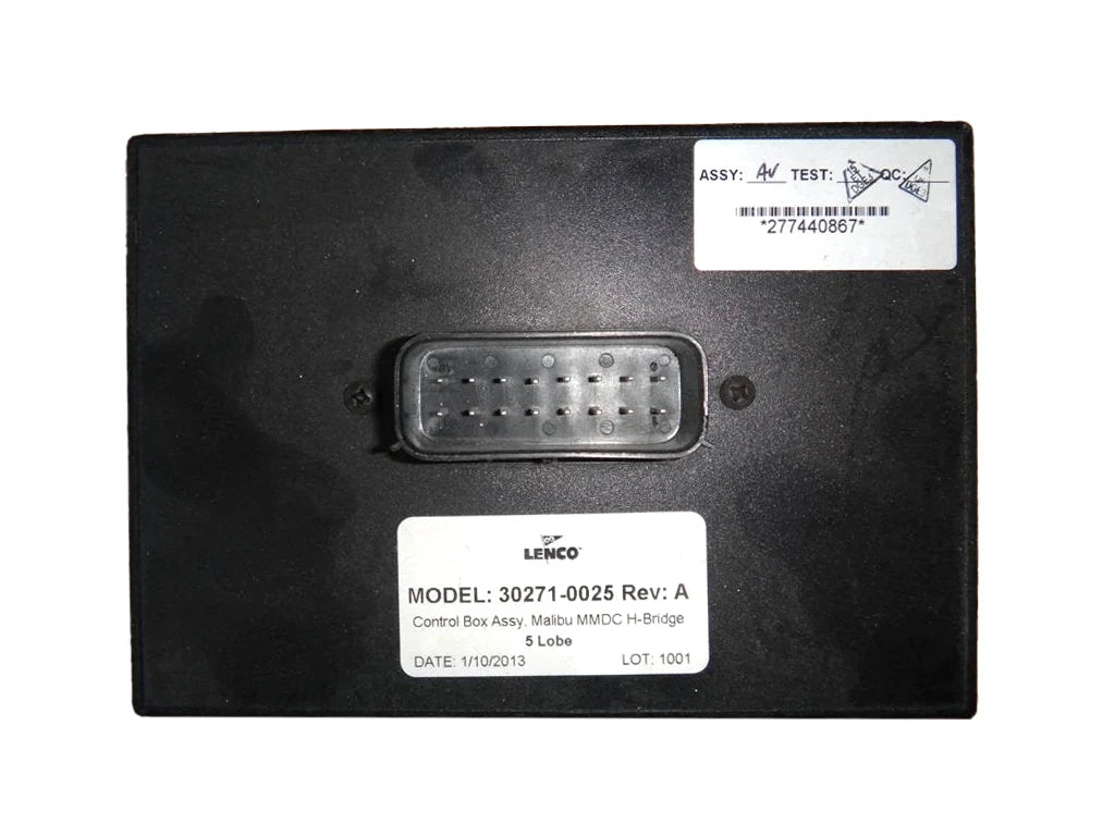 Control box wedge with 5-pole conversion for MMDC/MUX, black rectangular enclosure with connector port and label details.