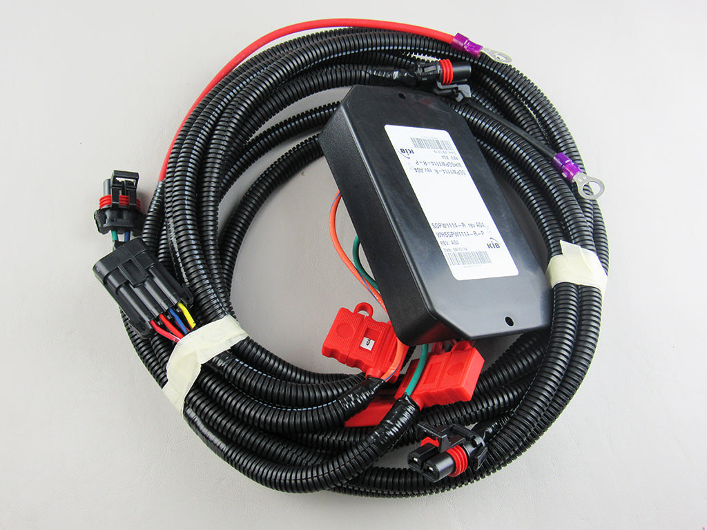 Power Wedge/Surf Gate 6 Pack Relay Module with wiring harness, connectors, and protective tubing for marine surf system control.