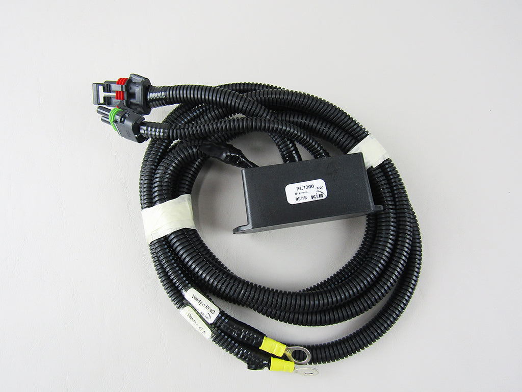 Electrical module with relay, hydraulic power wedge, and wiring harness, designed for industrial or hydraulic equipment use.